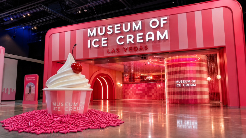 Museum of Ice Cream at AREA15 Las Vegas, the brand's largest location ever with 14 immersive installations including the world's biggest Sprinkle Pool. Photo: IYKYK Staff